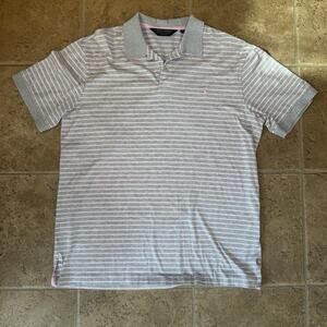 Polo Golf Ralph Lauren Mens L Polo Shirt Short Sleeve Gray Stripes Pink Details
